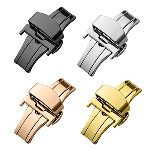 Fully Automatic Mechanical Watch Band Butterfly Loop Stainless Steel Wristwatch Strap Buckle Table Buckle (Black)3