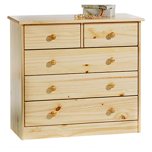 IDIMEX Commode de Chambre Rondo Meuble de Rangement avec 5 tiroirs, en pin Massif Vernis Naturel