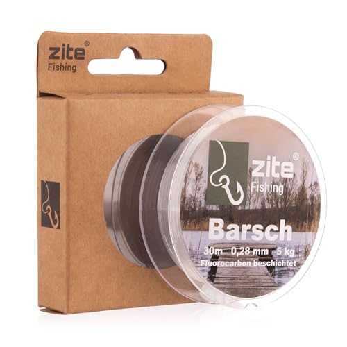 Zite Fishing Fluorocarbon Vorfachschnur Barsch 0,28 mm | 30 m monofile Schnur mit Fluoro-Beschichtung | Abriebfest für Barsch 5 kg Tragkraft | Ideal für Texas Rig & Dropshot