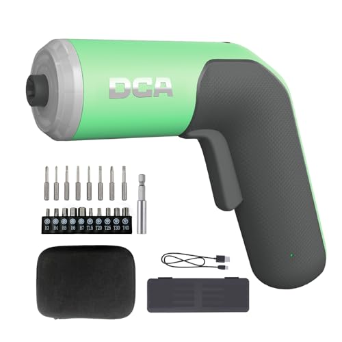 DCA Tournevis électrique 4V, 5 N·M avec batterie Li-ion 2000 mAh, mandrin hexagonal magnétique 6,35 mm, câble de charge USB-C, 18 embouts pour réparations de meubles, vert ADPL05-5