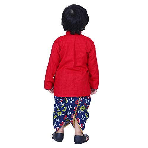 Image of BownBee Ethnic Wear Cotton Kurta Dhoti Traditional Dress Set for Baby Boys, Front Open with Dori Pattern, Full Sleeves, and Round neck, Ideal for All Festivals