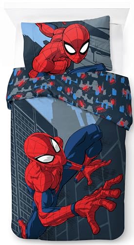 Jay Franco Childrens Marvel Spiderman Single Duvet Cover Set 100% Cotton Super Soft Bedding with Pillowcase Official Licensed Product Navy 2 Piece Set