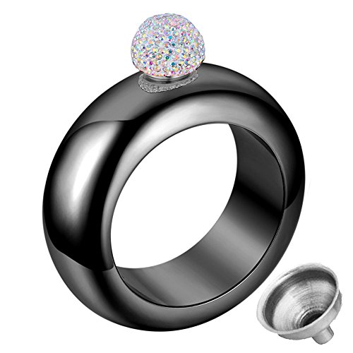 Image of Flask Bracelet Bangle Flask Creative Stainless 304 Steeland Hip Flask Funnel Set For Women 3.5 oz (Black With Rhinestones Lid)