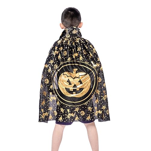 Boys/Girls' Cloak Pumpkin Print One Size Hooded Cloak Party Halloween Performance Boys Heavy Weight Coat with2