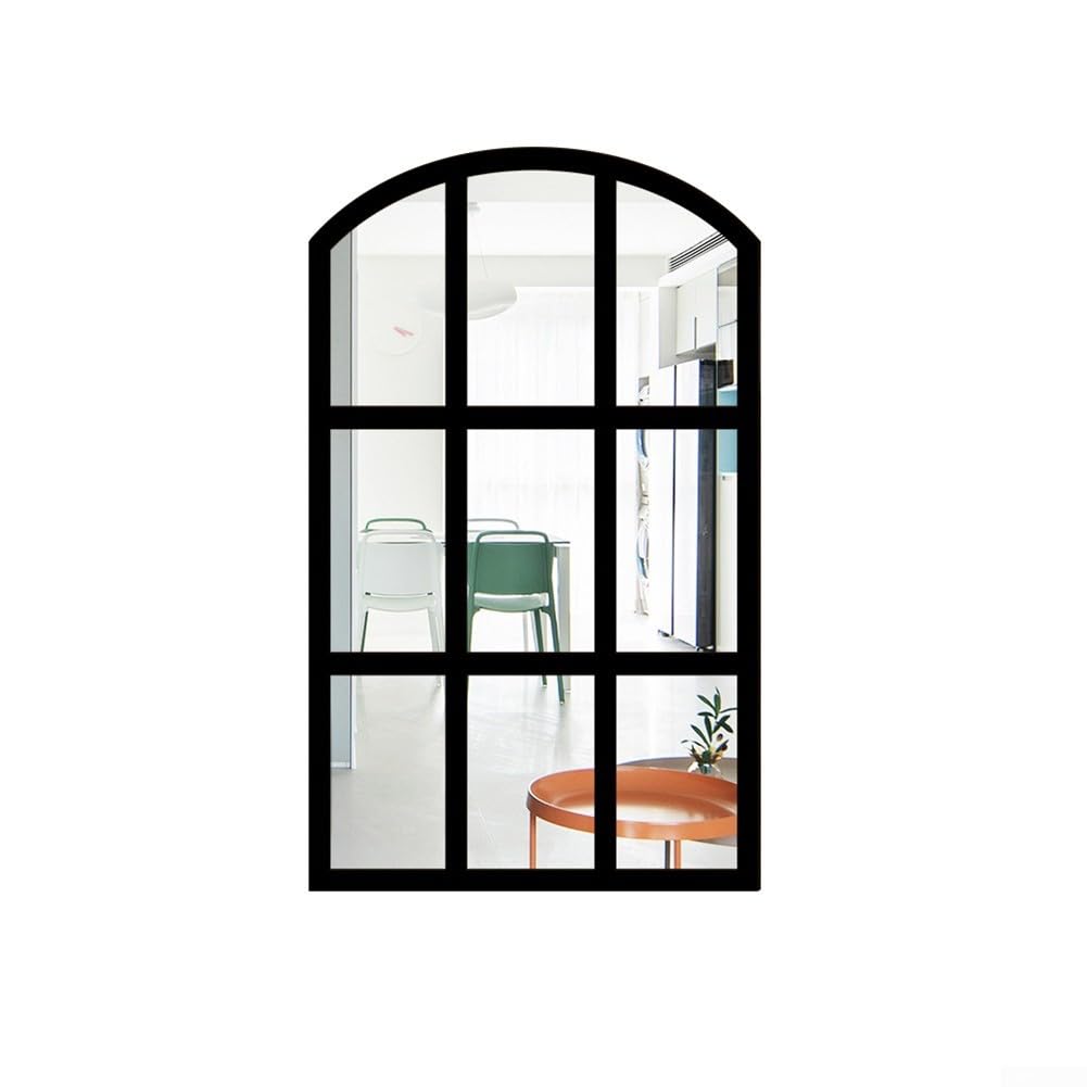 YJDOORPLAY Wooden Acrylic Mirror Wall Sticker Three-Dimensional Half-Moon Window Design Self-Adhesive Background Wall Decoration for Home Living Room Bedroom 17.3x10.6 Inches(Black)