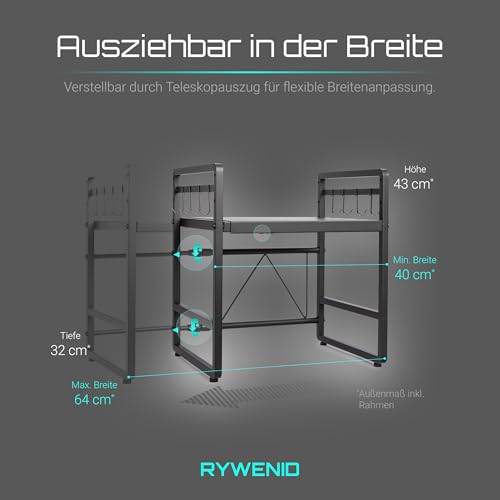 Verstellbares Mikrowellen Regal stehend (extra stabil, bis 50 kg pro Ebene) - Mikrowellenregal für Küchen-Arbeitsplatte - Regal für die Küche zur Aufbewahrung von Mikrowelle, Gewürze, Küchenutensilien