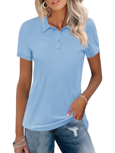 Image of TFSDOD Womens Golf Polo Shirts Collared Short Sleeve T Shirt Lightweight Moisture Wicking Polo Casual 3 Buttons Outfits