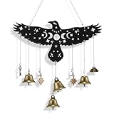 Sliner Raven Witch Bells Wall Hanging Witchy Moon Phase Decor Celestial Gothic Pagan Christmas Halloween Yule Savannah Winter Solstice Spiritual Protection Decor for Home Altar House Warming Gift