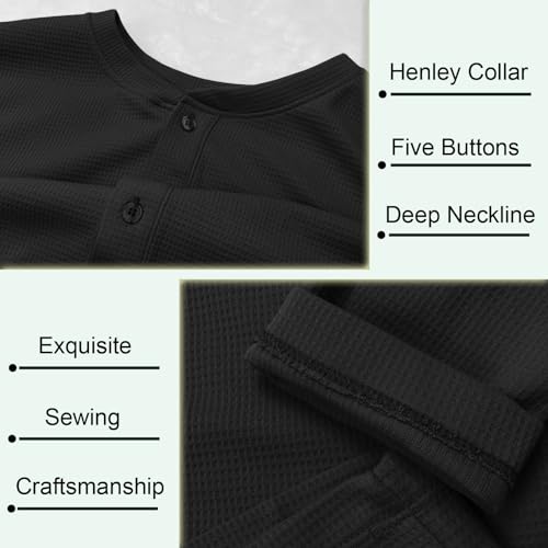 Muscle Cmdr Men's Waffle Henley Shirts Long Sleeve T-Shirt Stylish Casual 5 Button Placket Slim Fit Tee Thermal Underwear4