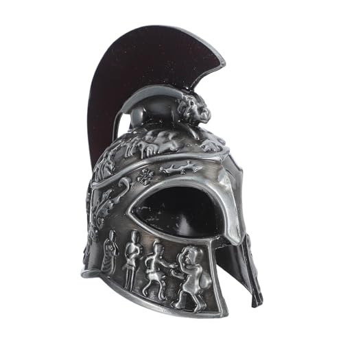 Healeved Casco medieval de caballero romano de metal en miniatura, adorno vintage de aleación de plata, escultura de casco antiguo decorativo para el hogar, escritorio, festival