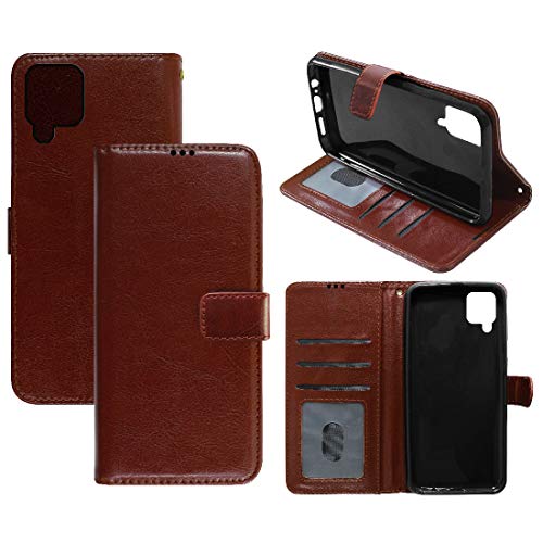 Image of Flip Cover Compatible with Samsung Galaxy M12 / F12 / A12 | Premium Leather Finish | Inbuilt Pockets & Stand | Flip Cover Back Case for Samsung Galaxy M12 / F12 / A12 (Brown)