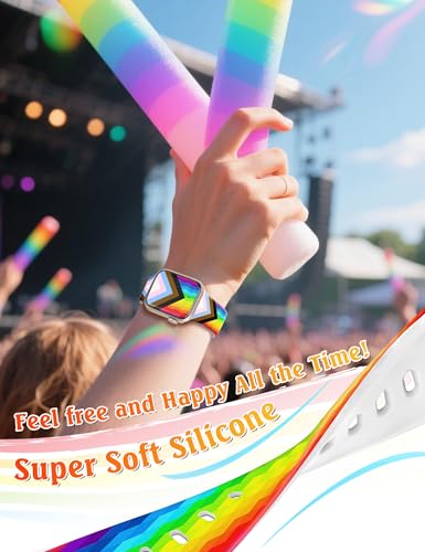 Image of Wipalor Pride Rainbow Band Fit Apple Watch Bands for Women 46mm 44mm 45mm 42mm 49mm, Sport Silicone iWatch Bands for Rainbow iPhone Watch Series 11 10 9 8 7 SE 6 5 4 3 2 1 Ultra-Progress Pride Rainbow