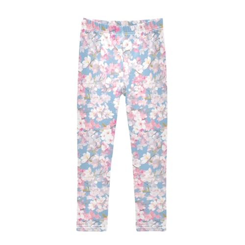 KLL Cherry Blossoms Little Girls Athletic Leggings Stretchy High Waisted Dance Pants Sports