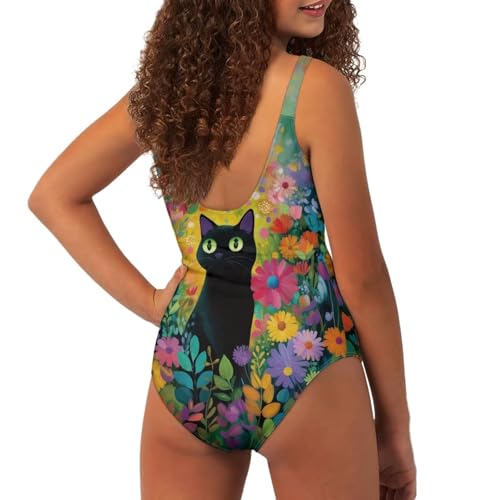 Image of One Piece Bathing Suit for Teen Girls Comfy Crewneck Backless Bathing Suit