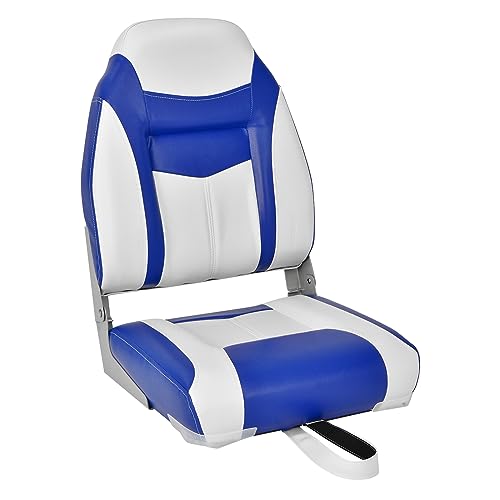 COSTWAY Asiento de Barco Plegable con Respaldo Alto, Asientos Barco con Cojín Acolchado Suave, Asiento de Capitán Plegable, 42 x 50 x 51 cm (azul, 1)