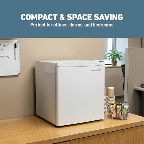 Image of West Bend Mini Fridge Compact Refrigerator for Home Office or Dorm, Auto Defrost with Reversible Door, Energy Star Rated, 1.6-Cu.Ft., White