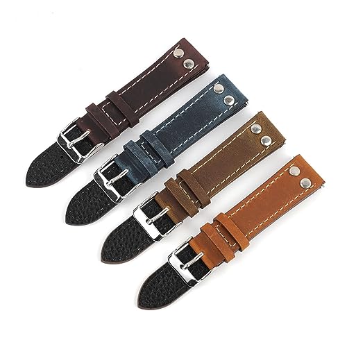 Correa de reloj con remaches ZH1YFD Run de cuero genuino crazy horse de 20mm para repuesto 2