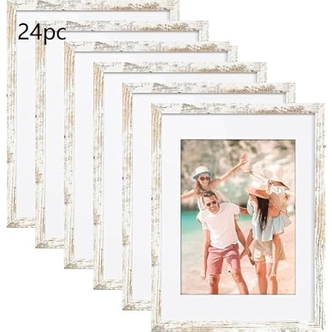SYNTRIFIC 24PC 12x16 Picture Frames,Rustic Distressed White Photo Frames Display Pictures 8.5x11 with Mat or 12x16 Without Mat,Farmhouse Wall Gallery Collage Photo Frames Home Decor Poster Frame Cover