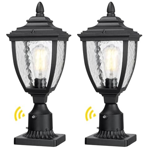 Beionxii Outdoor Post Lanterns, Dusk to Dawn Exterior Lamp Post Light Fixture w/Pier Mount Base, Black Cast Aluminum w/Water Glass - A162PS-2PK Cover