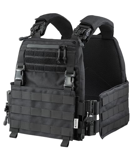 ELMON Plate Carrier QR Gen III Colete à prova de balas tático premium com sistema MOLLE, Preto