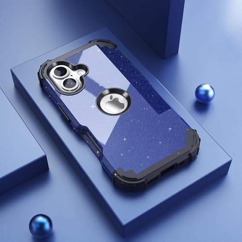 Coque iPhone anti-traces de doigts bleu pailleté avec coque de protection