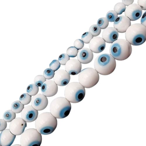 9Carat 50 Pcs Evil Eye Spherical Glass Beads Devil's Eye Loose Beads for DIY Jewelry Making (Blue & White) (8MM)