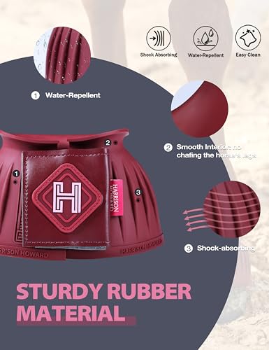 Image of Harrison Howard Rubber Bell Boots for Horses, Hoof Overreach Protection for Horses, w /Upgraded Leather Touch Tape