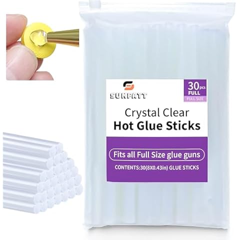 SUNFATT Hot Glue Sticks Full Size,(30 Pcs) 8" x 0.43" Glue Sticks Perfect for Hot Glue Gun,Easily Create and Bond Crafts on Wood,Plastic,Glass,Flowers,Fabrics,Foam,Jewellery. Cover