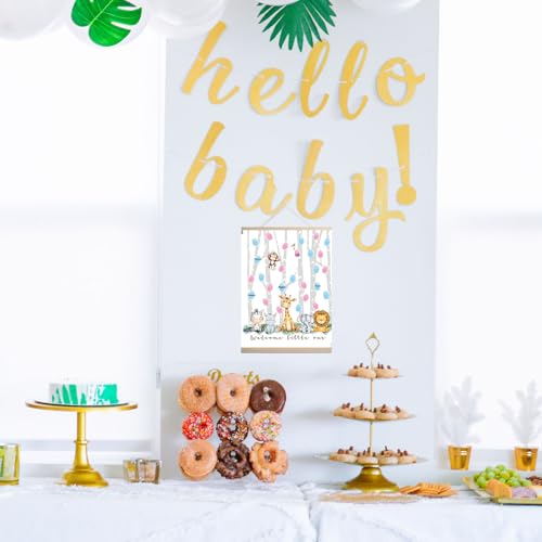 Image of QZCYU Gender Reveal Decorations Fingerprint Tree with Woodland Safari Animals, Gender Reveal Games Canvas Hanging Paintings Decor, Baby Shower Ideas