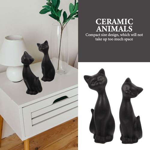 Figurines en céramique chat couple, statuette de décoration pour table de thé