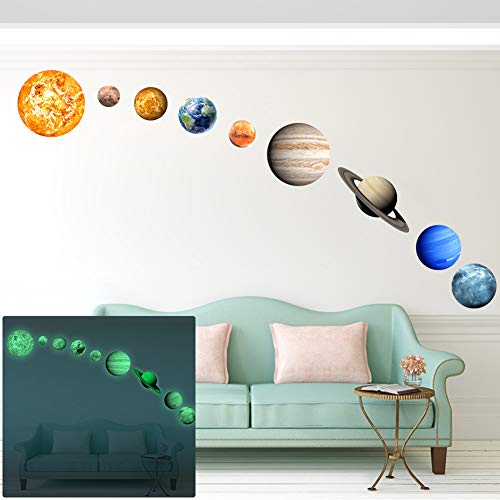 Conjunto de 9 adesivos de parede luminosos decalque Home Removível Decoração Lua Terra de Nove Plane