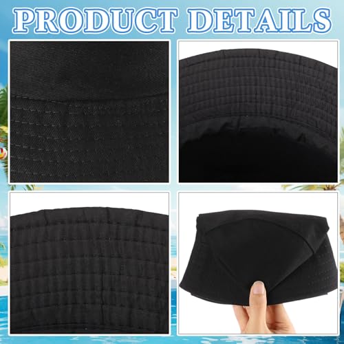 Image of 36 /24 /12 Pcs Bucket Hats for Men Women Bulk Cotton Fishing Cap UV Protection Beach Foldable Solid Color Sun Cap