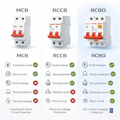 Image of RCBO 4 Pole TYPE A 63A 30mA | 3 Phase + Neutral Residual Current Circuit Breaker with Overload & Short Circuit Protection | AC + DC Leakage | DIN Rail Mount (3 PHASE 63AMPS)