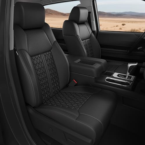 RIDEPOSH for Toyota Tundra Seat Covers Crew Max Only 2014 2015 2016 2017 2018 2019 2020 2021, Luxury Leather Custom Car Seat Covers Full Set, Black