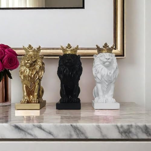 Majestic - Estatua del Rey León - Escultura creativa de resina, figura abstracta moderna de animales para decoración del hogar y la oficina, idea de regalo única (grande, blanco)