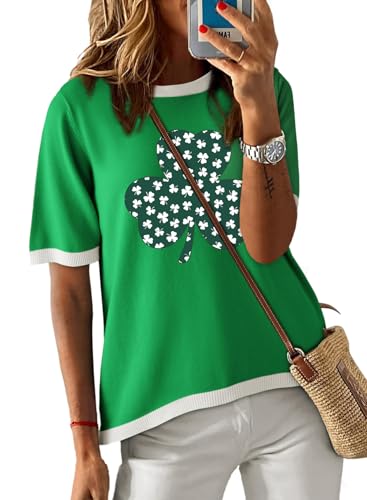 Image of Dokotoo Womens Tops 2026 Casual Summer Crewneck Short Sleeve Striped Color Block Knit High Low Trendy Pullover Sweaters
