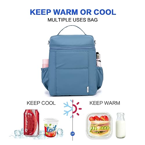 Image of NOL Natural Organic Lifestyle Insulated Lunch Bags for Women Cooler Bag Lightweight Nylon Waterproof Lunch Box For Work (Dusty blue, Large)