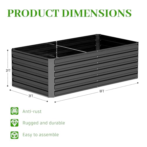 NAVINE 6x3x2 ft Raised Garden Bed, Large Metal Planter Raised Beds, Planters for Outdoor Plants for Vegetables, Flowers, Herbs, Fruits, and Succulents.(2 Pcs)