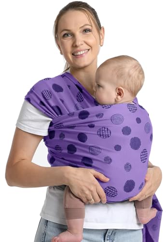 Anecoes Baby Wraps Carrier - Polka Dots Pattern - All-in-One Baby Wearing Wrap Hands-Free Design Infant Sling Carrier, Soft, Comfortable Fabric for Newborns to Toddlers 7-35 lbs