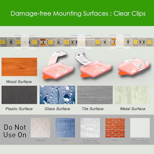 ATB- LED Strip Light Self-Adhesive Mounting Brackets and Clips,LED Strip Light Holder,Cable Wires Organizer Clips for Vehicle,Cabinet,Under-Counter, Kitchen,Living Room,Indoor (50PACK)