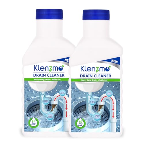 Image of Klenzmo by Kleenest Drain Cleaner Liquid - 400ml (Pack of 2) | Clears Blockages in Pipes, Sinks & Septic Tanks | Dissolves Grease, Hair & Soap Scum | Fast-Acting, Pine-Scented & Safe for Plumbing
