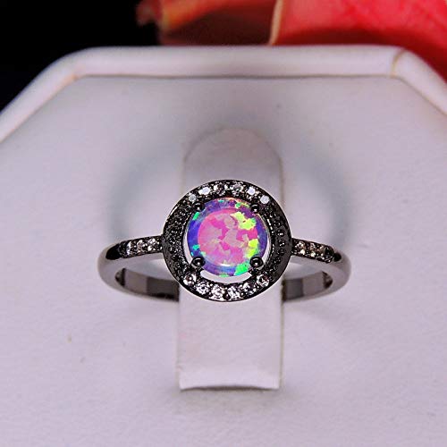 Brynn Birthstone Ring for Women by Ginger Lyne |Purple Oval Simulated Opal Engagement Ring for Her |Black Plated with Cubic Zirconia Accents October Birth Month Gemstone Statement Design2