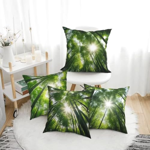 Outdoor Kissen 40x40 cm 4er Set Wetterfest Kissenbezug Grün Kissenbezüge Atmungsaktiv Leinen Dekokissen Wälder Outdoorkissen Dekokissen für Outdoor Balkon Terrasse Garten Bauernhaus Dekor -LI193 – Bild 4