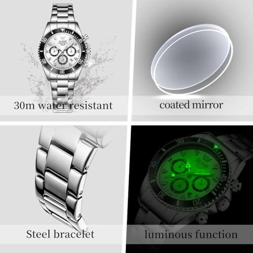 Image of OLEVS Women Dress Watch, Two Tone Diamond Quartz Wrist Watch, Stainless Steel Waterproof Luminous Day Date Ladies Chronograph Gift Watch