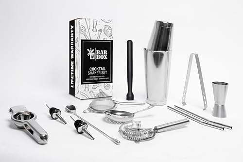 Bar Box 14-Piece Cocktail Shaker Set – Bartender Kit with Mixer Tools & Accessories – Portable Drink Making Set – Gift for Men, Whiskey Lovers, Dad, Couples – Ideal for Birthday, Wedding, Anniversary