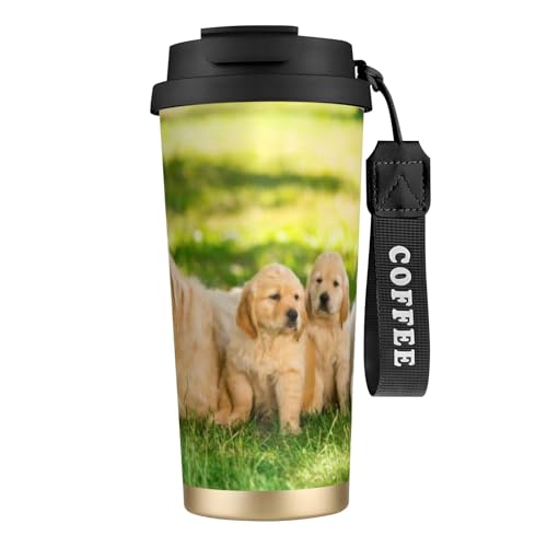 かわいい犬たち コーヒーカップ 500ml真空断熱マグボトル 保温 保冷 多重構造 大容量 直飲み ストロー付き洗いやすい アウトドア 漏れ防止 サーモス水筒 食品グレードステンレス316 男女兼用 車用 父の日、母の日ギフト 外出、自宅、オフィス使用