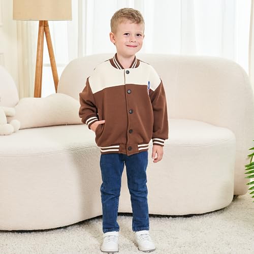 Image of Volunboy Kids Baseball Jacket Varsity Letterman Coat Fall Winter Fleece Bomber Vintage Outerwear