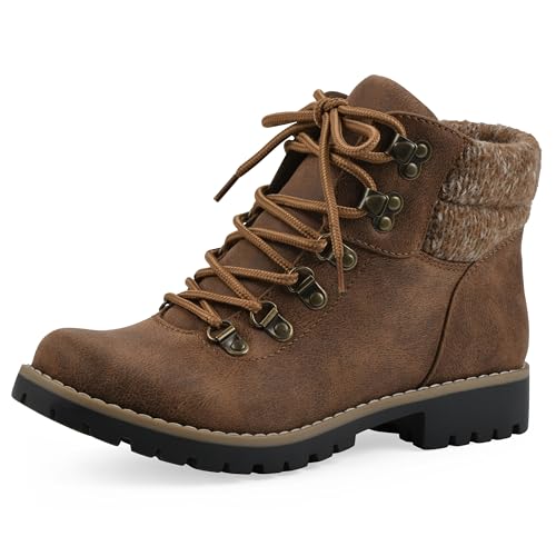 CLIFFS BY WHITE MOUNTAIN Shoes Pathfield Women's Lace-up Hiker Style Bootie, Cognac/Suedette, 8 W