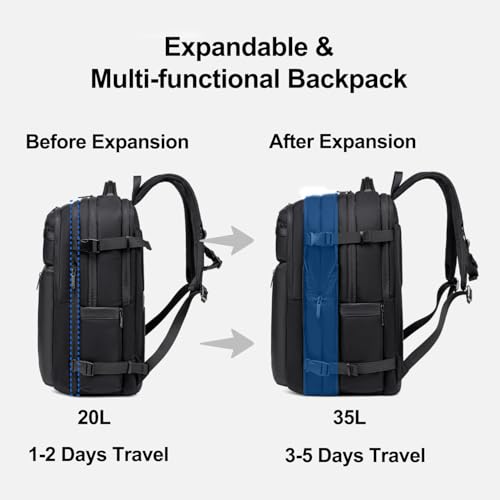 Image of Arctic Hunter Expandable Travel Backpack For Men 35L Shockproof EVA Back Pad Water-repellent Heavy Duty & Large 17.3-inch Laptop Bag For Business Trip,Travel Abroad