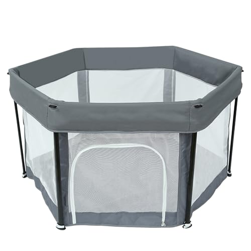 FabriGBrix 六角形 ベビーサークル 洗えてたためるベビーサークル サークル 125cm×66cm 自立式 赤ちゃん さく 柵 サークル さく ソフトジョイントマット付き 折りたたみ 囲い 小さめ サークル メッシュ 滑り止め 堅固さ 耐久性 組立